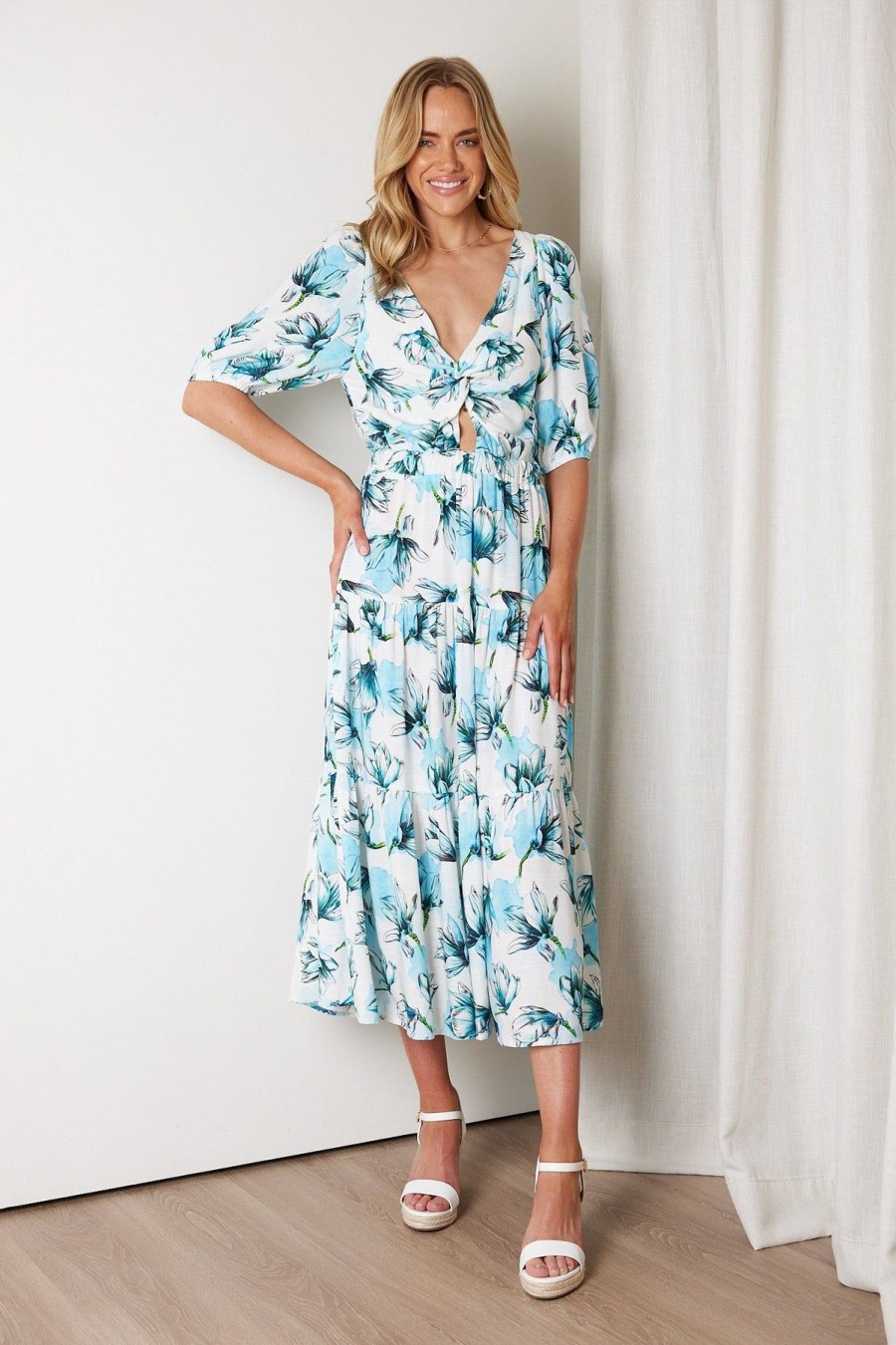 Women Esther & Co Dresses | Ashlan Dress-Blue Floral