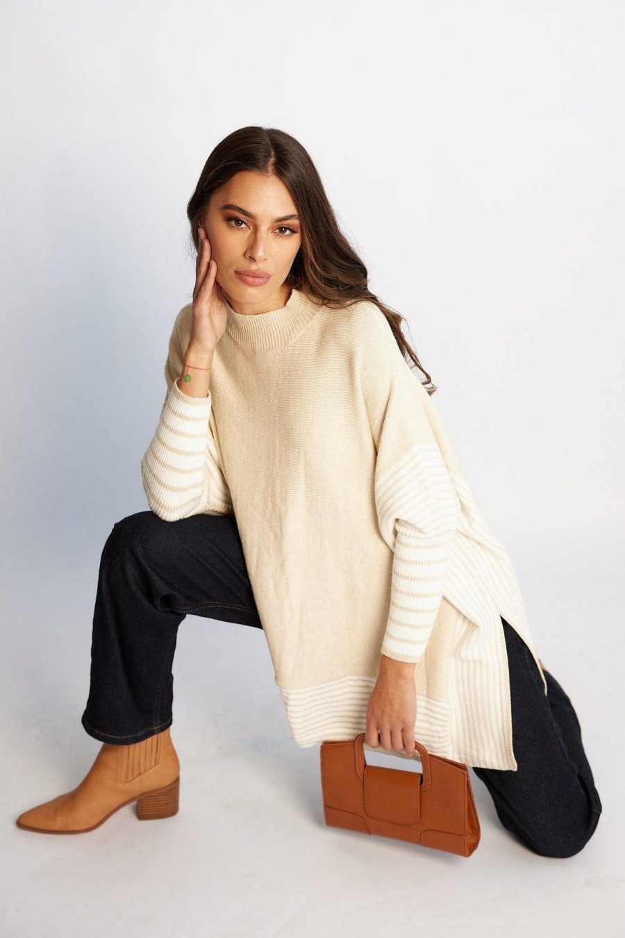 Women Esther & Co Jumpers & Sweaters | Yolana Knit-Beige Stripe