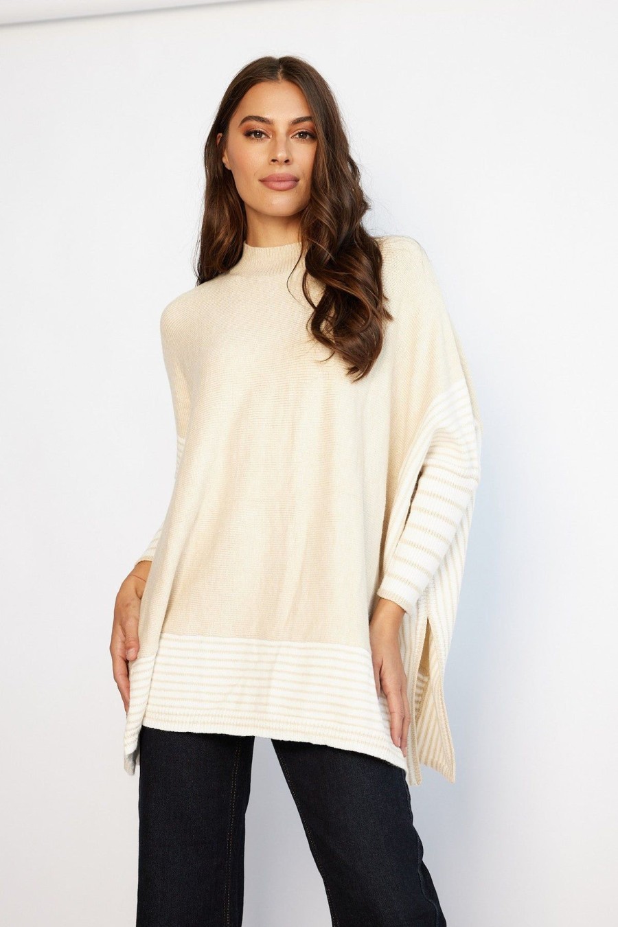 Women Esther & Co Jumpers & Sweaters | Yolana Knit-Beige Stripe