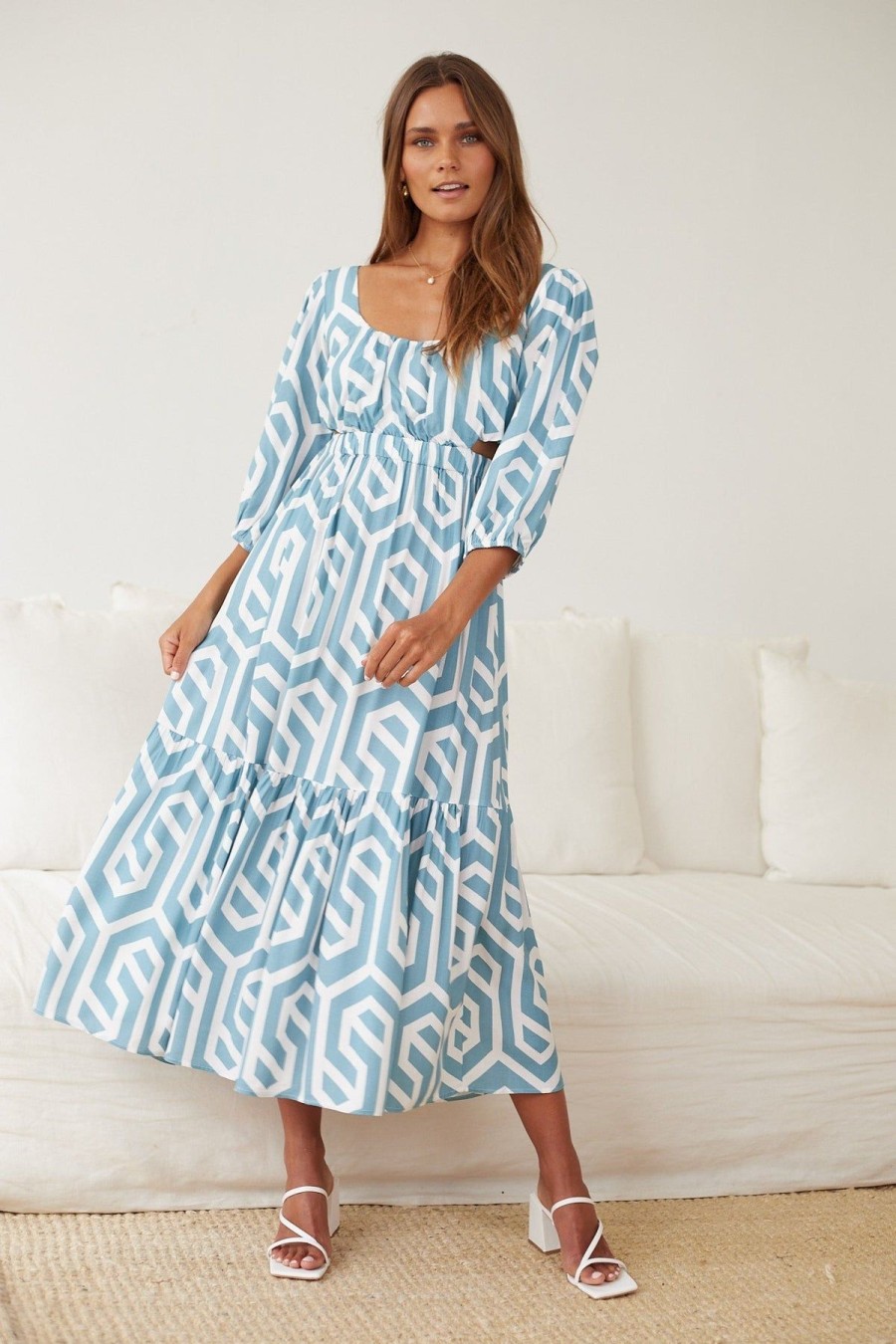 Women Esther & Co Dresses | Vidula Dress-Blue Print