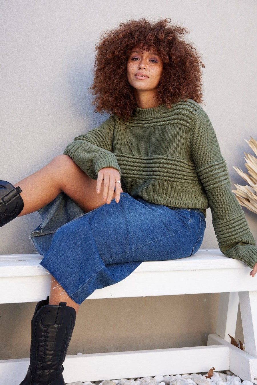 Women Esther & Co Jumpers & Sweaters | Kamalei Knit-Olive