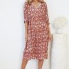 Women Esther & Co Dresses | Yaelle Dress-Rust Floral