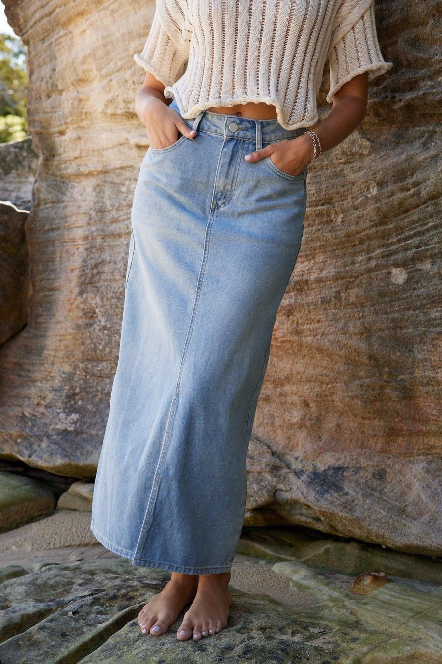 Women Esther & Co Bottoms | Larice Skirt-Blue Denim