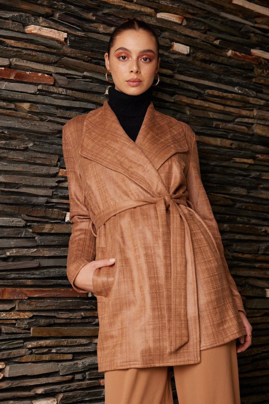 Women Esther & Co Jackets & Coats | Silvanne Coat-Camel Print