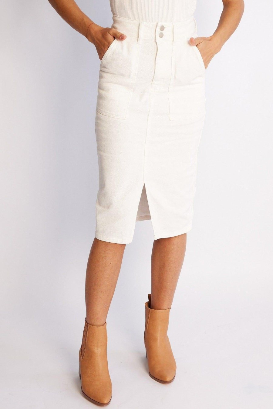 Women Esther & Co Bottoms | Caristona Skirt-White Denim