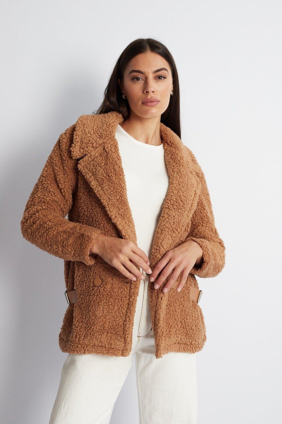 Women Esther & Co Jackets & Coats | Grizelda Teddy Jacket-Tan