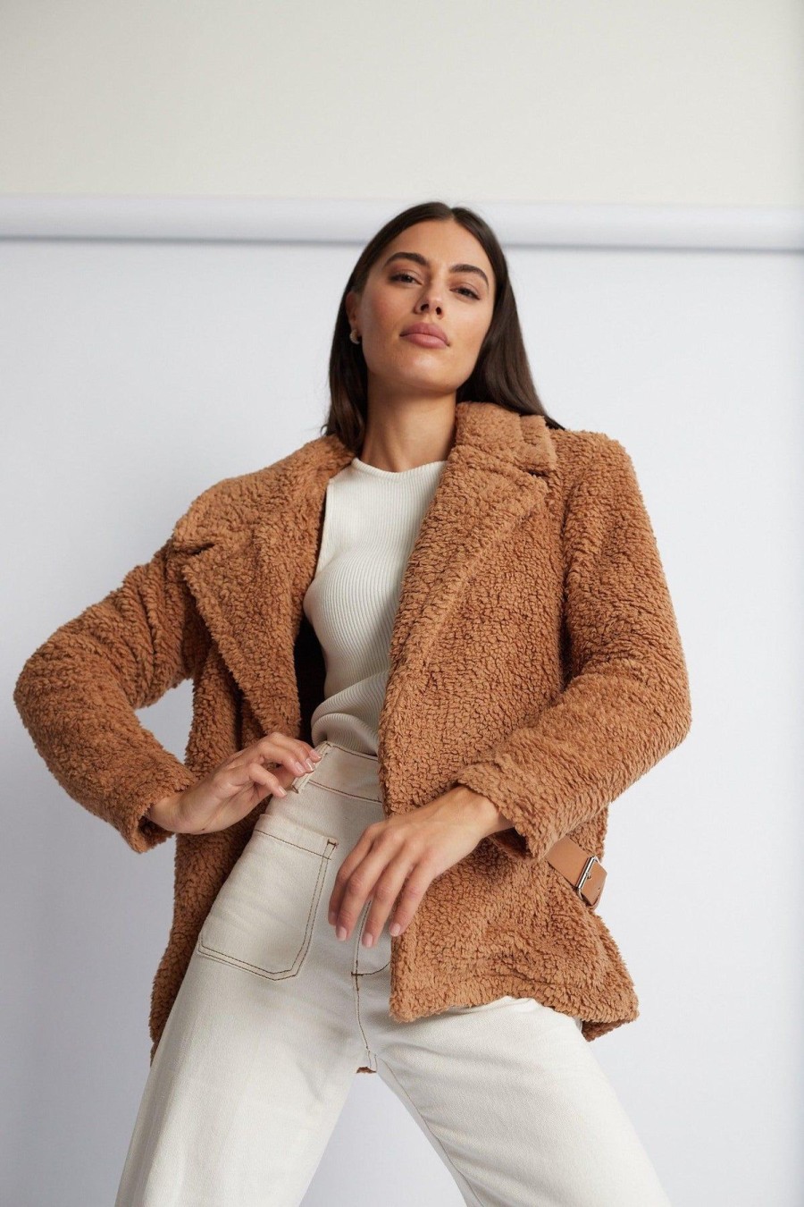 Women Esther & Co Jackets & Coats | Grizelda Teddy Jacket-Tan