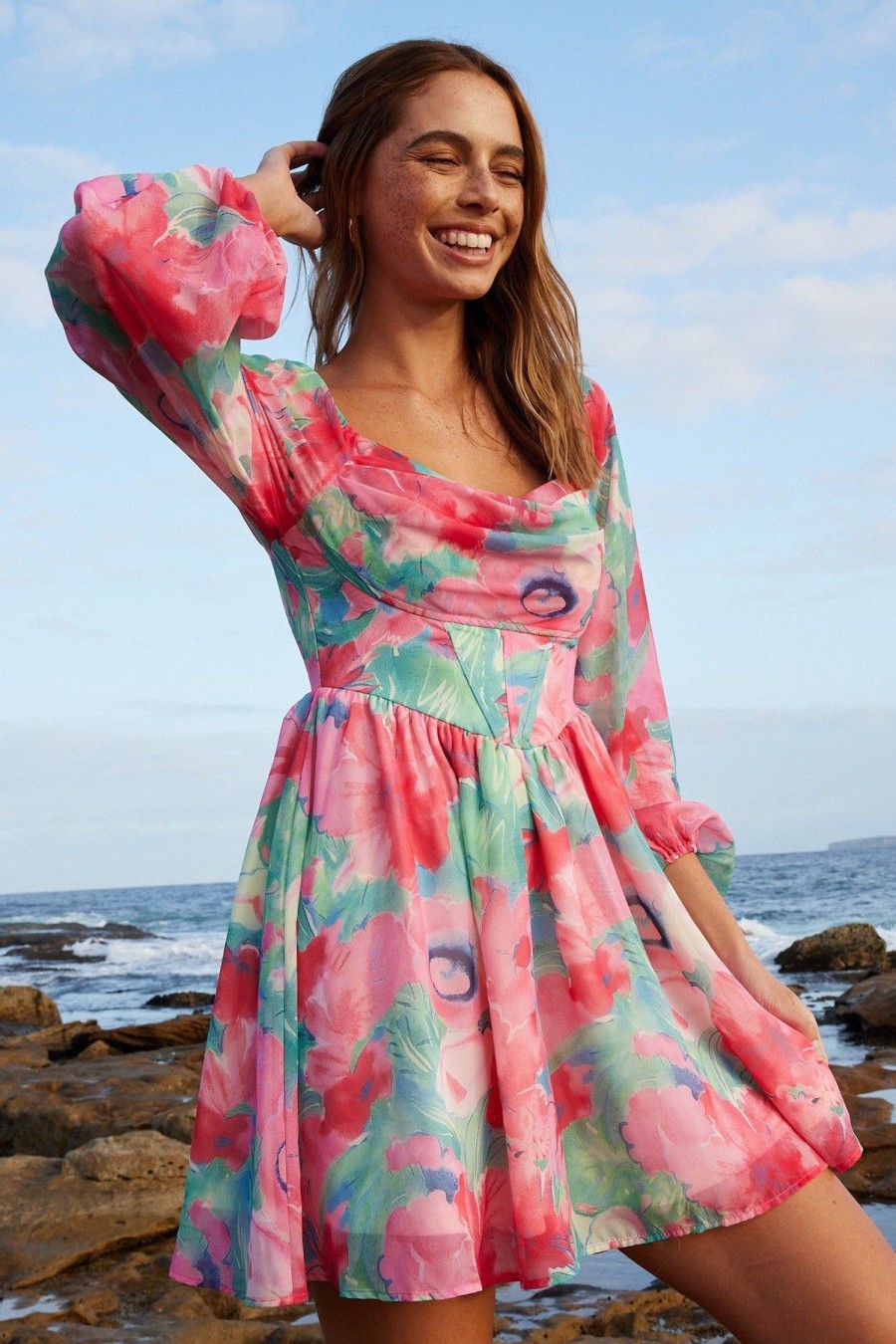 Women Esther & Co Dresses | Andria Dress-Pink Print