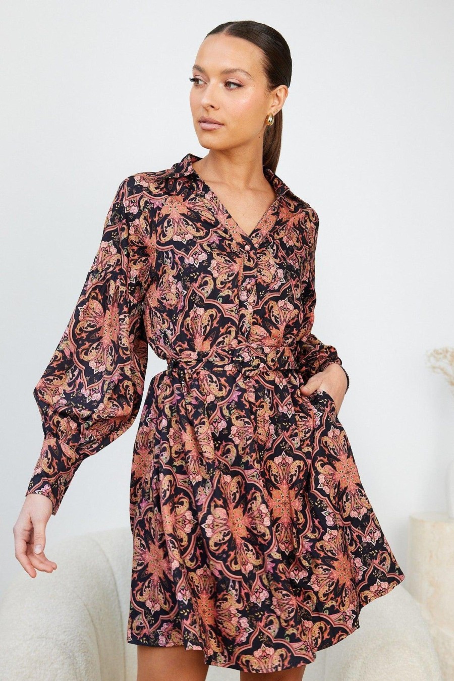 Women Esther & Co Dresses | Carel Dress-Black Print