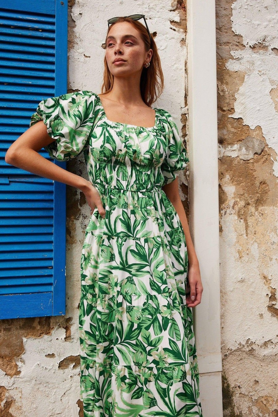 Women Esther & Co Dresses | Cheryse Dress-Green Print