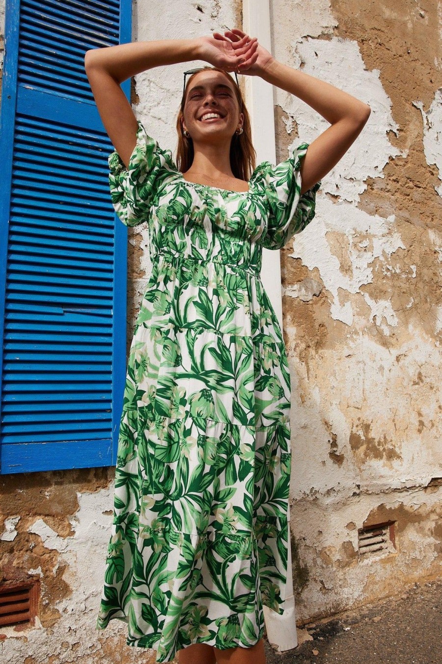 Women Esther & Co Dresses | Cheryse Dress-Green Print