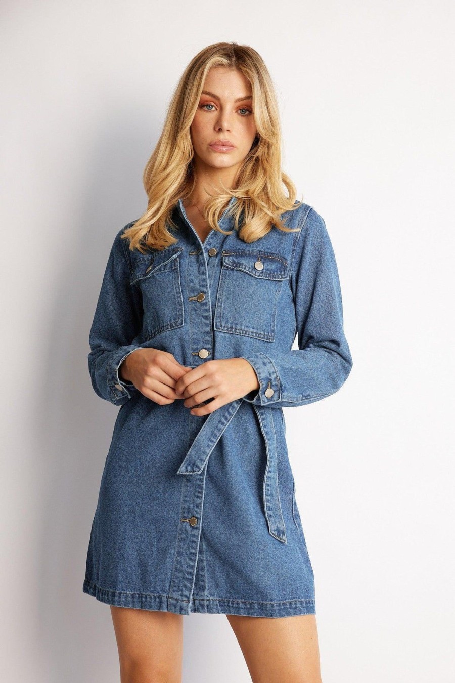 Women Esther & Co Dresses | Arina Dress-Blue Denim